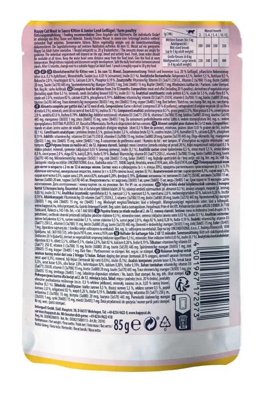 Happy Cat Meat in Sauce - Kitten & Junior Farm Poultry 85gr.