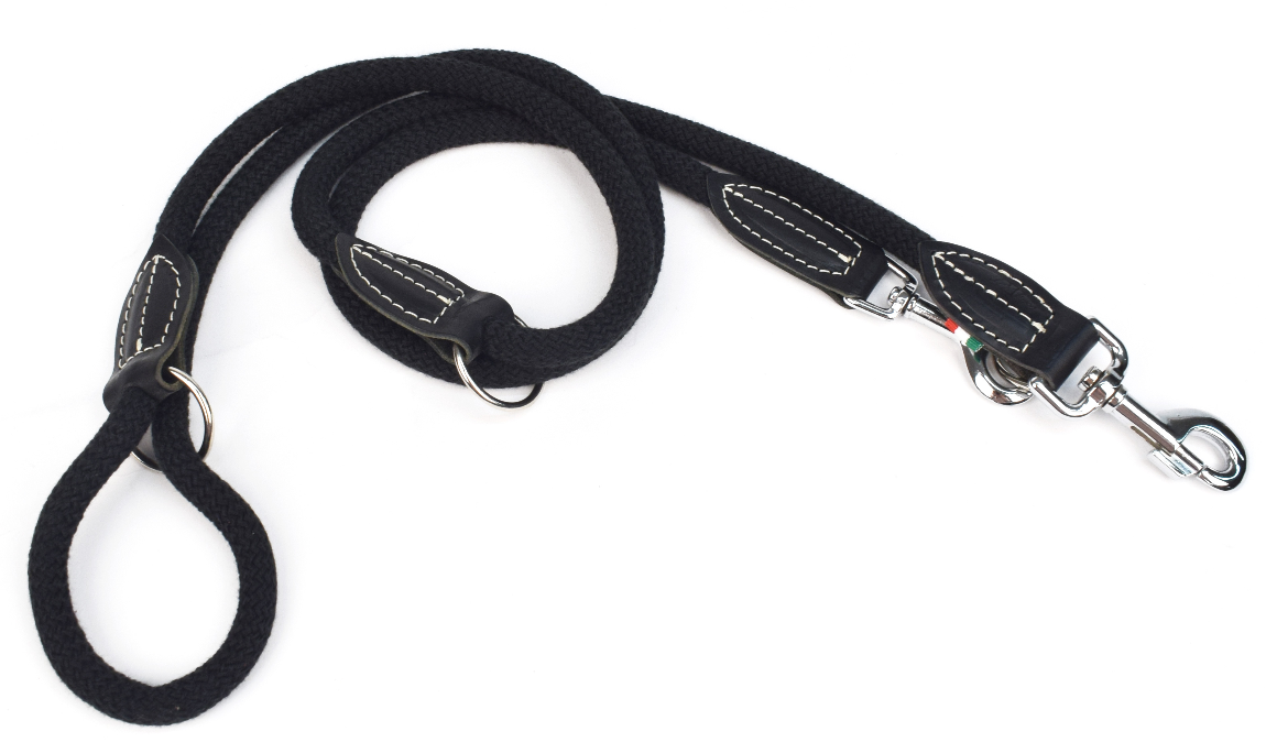 WHITE TRAINING LEASH IN BLACK COTTON ROPE 200X01.2 CM