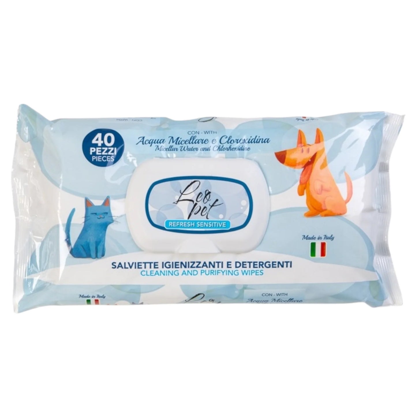 SALVIETTE IGIENIZZANTI E DETERGENTI - ACQUA MICELLARE E CLOREXIDINA - 40 PEZZI