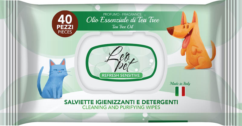 SALVIETTE IGIENIZZANTI E DETERGENTI - OLIO ESSENZIALE DI TEA TREE - 40 PEZZI