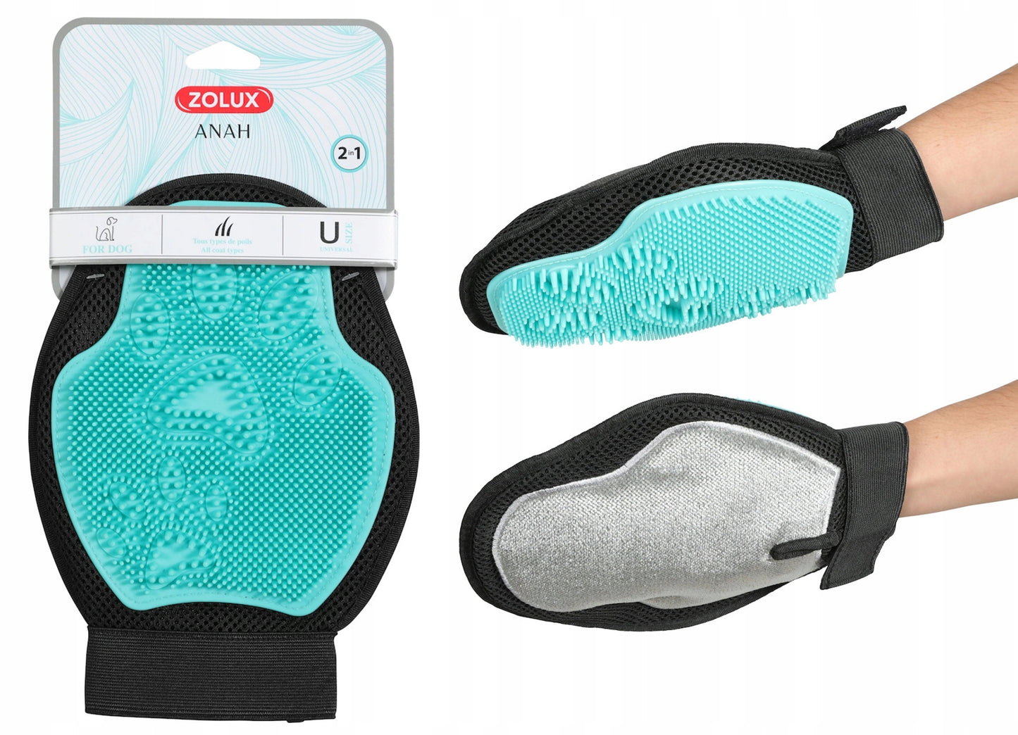 GUANTO DA TOELETTATURA DOUBLE-FACE 2 IN 1