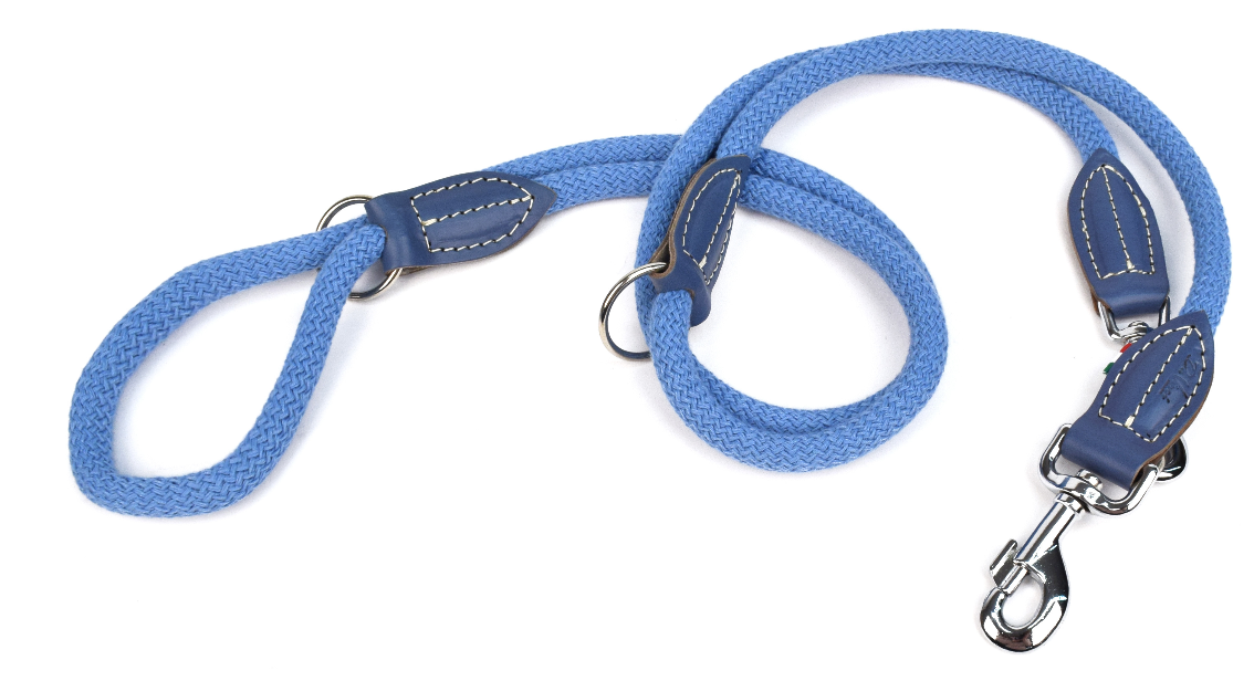WHITE TRAINING LEASH IN LIGHT BLUE COTTON ROPE 200X01.2 CM