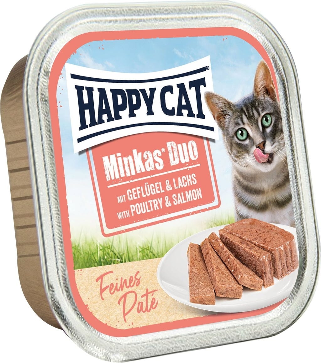HAPPY CAT MINKAS DUO ADULT - PATE' POLLAME E SALMONE 100G