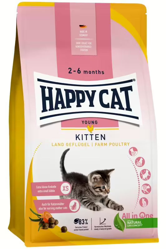 HAPPY CAT YOUNG KITTEN FARM POULTRY 2-6 MESI