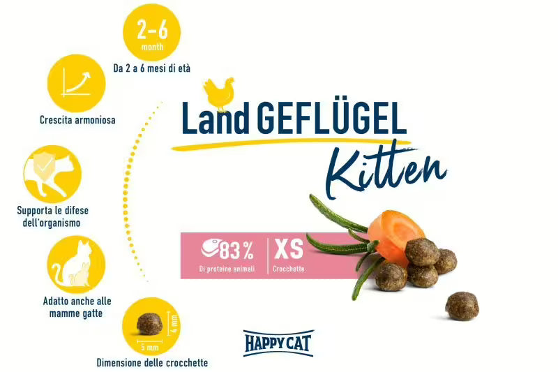 HAPPY CAT YOUNG KITTEN FARM POULTRY 2-6 MESI