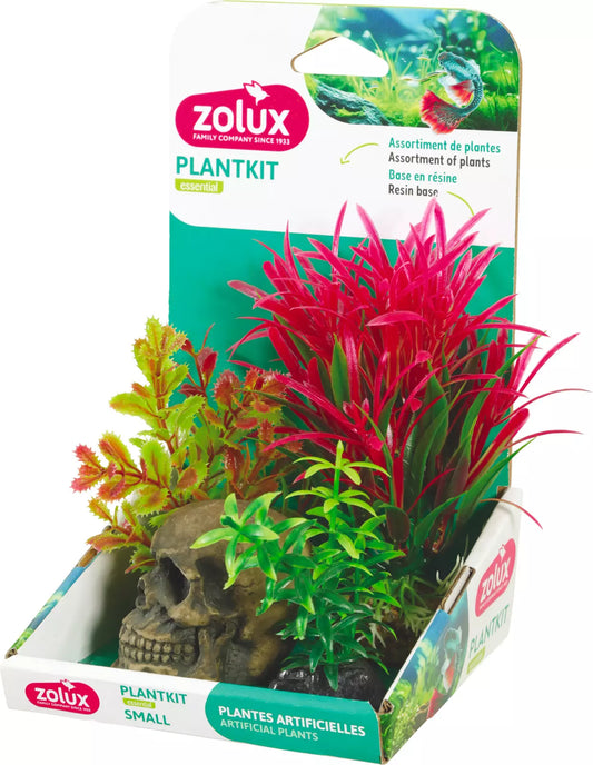 KIT PIANTE ARTIFICIALI + TESCHIO - DECORAZIONE PER ACQUARIO