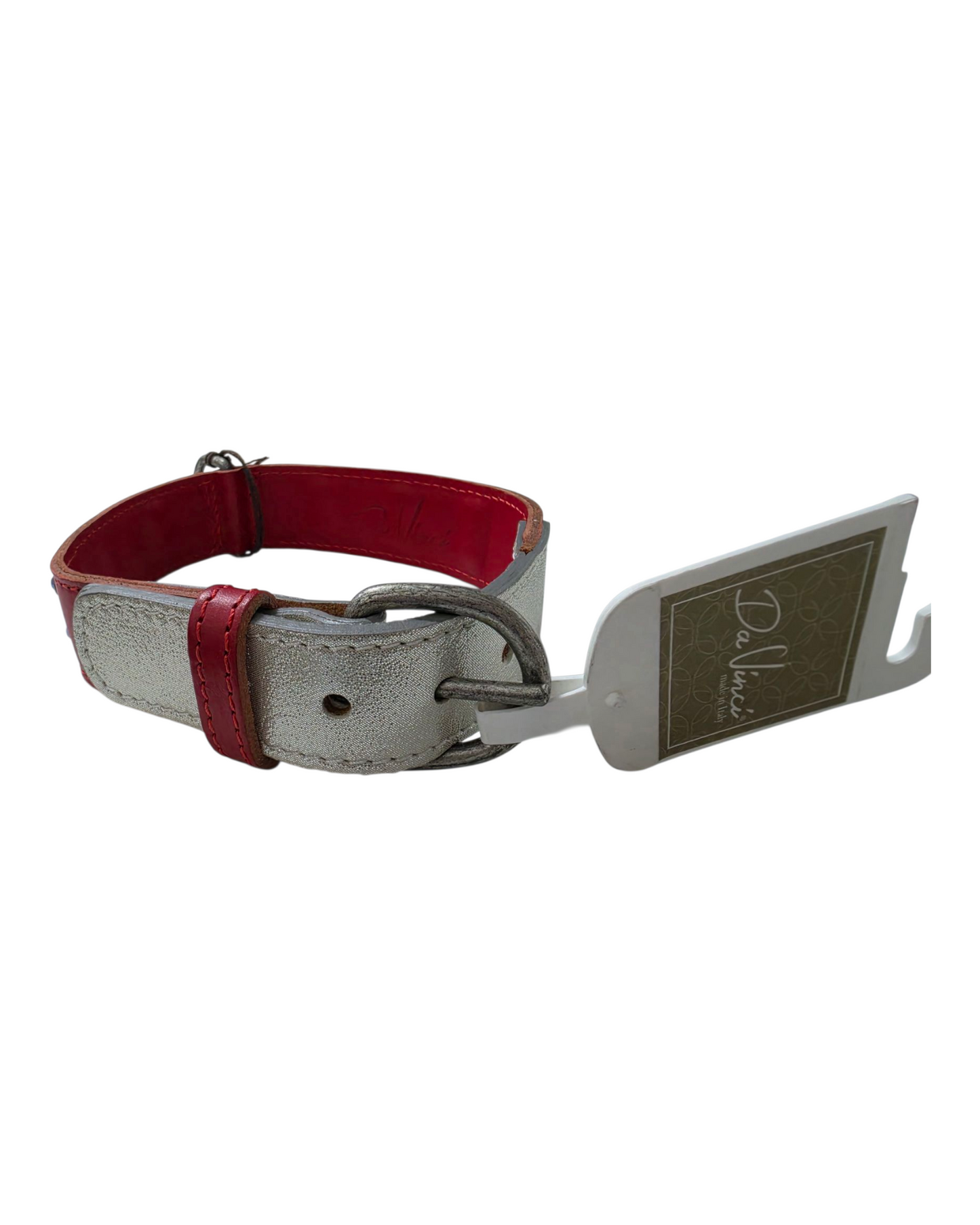 COLLARE IN CUOIO BORCHIATO CON STRASS - ROSSO - 3*50 CM