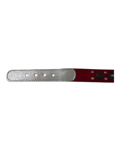 COLLARE IN CUOIO BORCHIATO CON STRASS - ROSSO - 3*50 CM