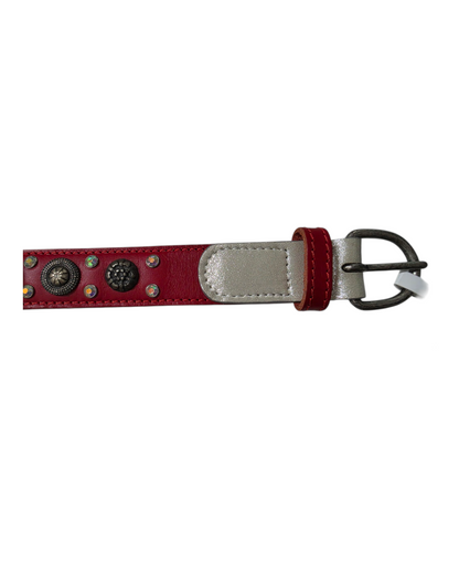 COLLARE IN CUOIO BORCHIATO CON STRASS - ROSSO - 3*50 CM