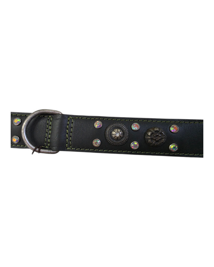 COLLARE IN CUOIO BORCHIATO CON STRASS - VERDE