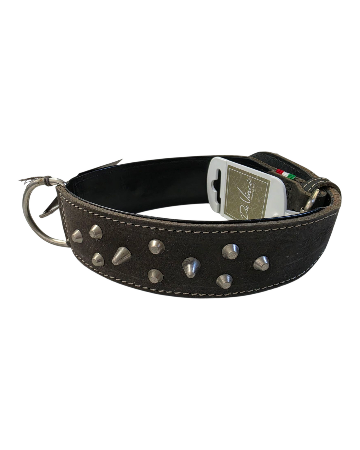 COLLARE PITBULL IN PELLE INGRASSATA CON BORCHIE E FODERA INTERNA