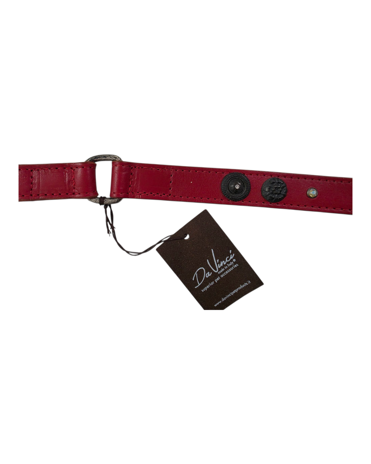 GUINZAGLIO IN CUOIO BORCHIATO CON STRASS - ROSSO