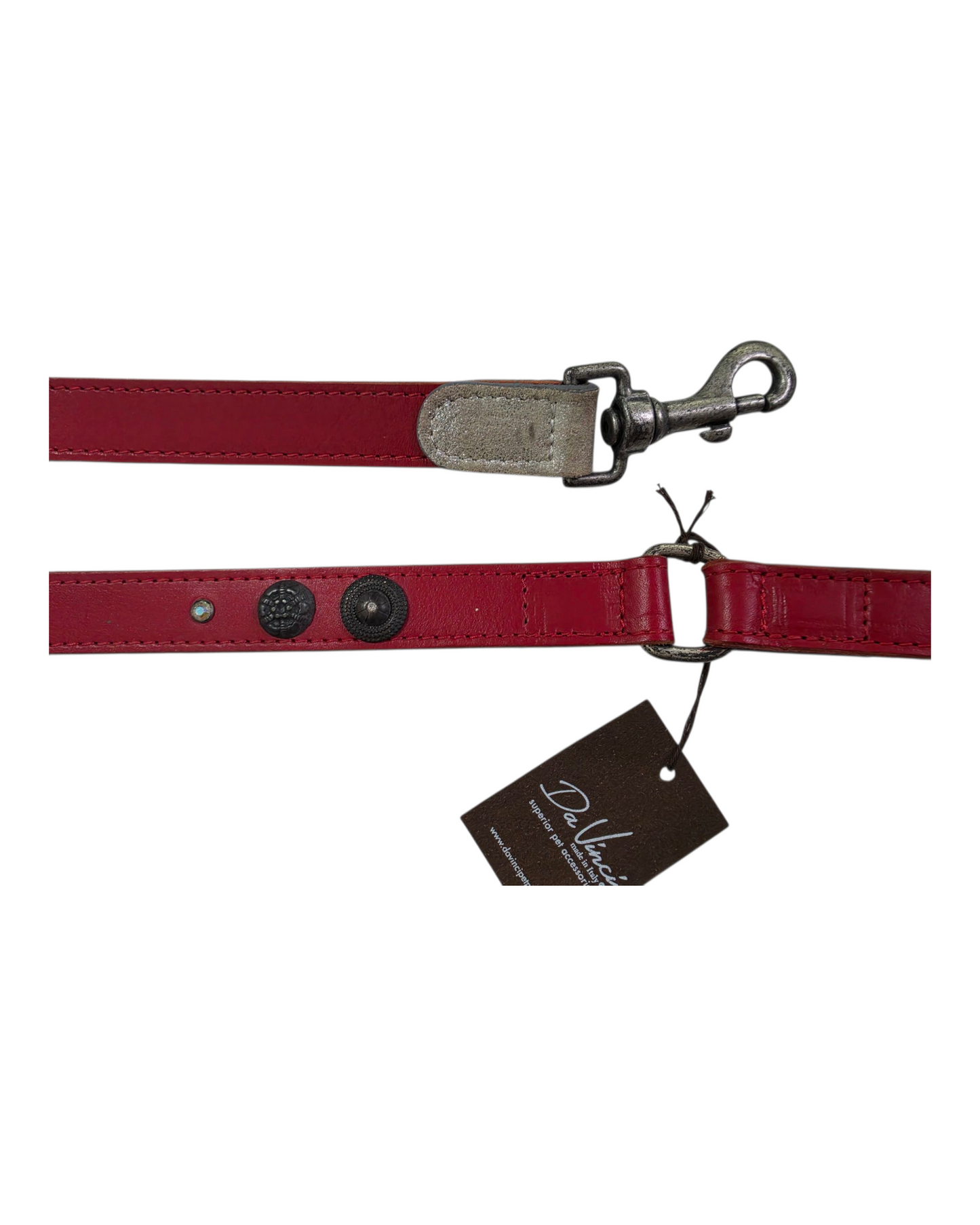 GUINZAGLIO IN CUOIO BORCHIATO CON STRASS - ROSSO