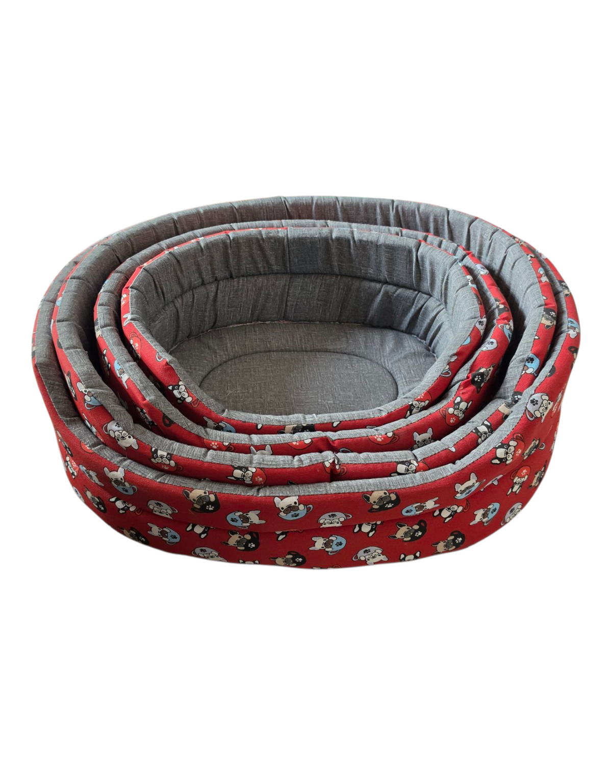 CUCCIA OVALE ROSSA CON BULLDOG - SENZA CUSCINO
