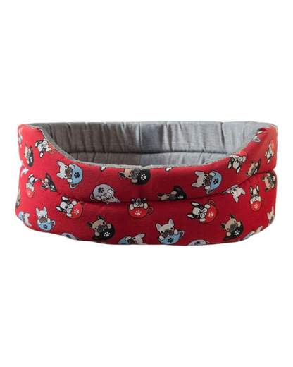 CUCCIA OVALE ROSSA CON BULLDOG - SENZA CUSCINO