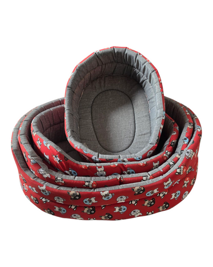 CUCCIA OVALE ROSSA CON BULLDOG - SENZA CUSCINO