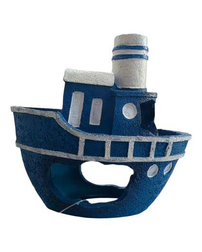 BATTELLO IN RESINA BLU - DECORAZIONE PER ACQUARIO