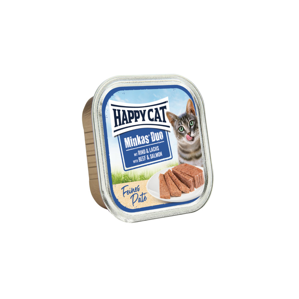 HAPPY CAT MINKAS DUO ADULT - PATE' MANZO E SALMONE 100G