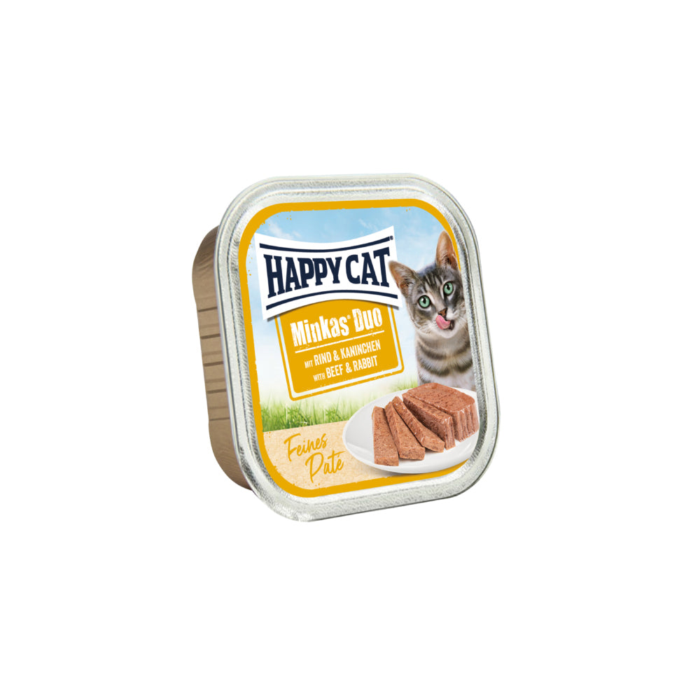 HAPPY CAT MINKAS DUO ADULT - PATE' MANZO E CONIGLIO 100G