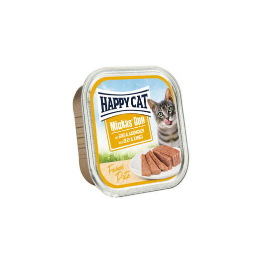 HAPPY CAT MINKAS DUO ADULT - PATE' MANZO E CONIGLIO 100G