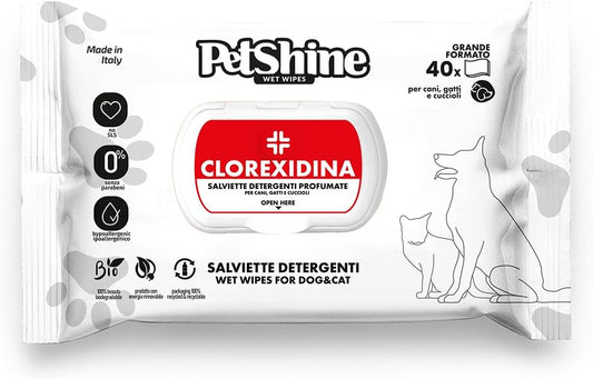 PetShine - Salviettine igieniche con CLOREXIDINA 30x20 cm (40 pezzi)