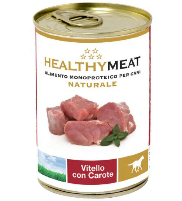 HEALTHYMEAT UMIDO CANE PEZZETTONI CARNE VITELLLO CAROTE MONOPROTEICO ALIMENTO