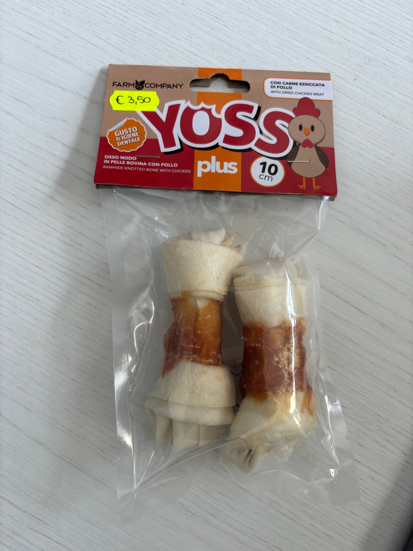 Yoss Plus Osso nodo pelle bovina pollo 10 cm 2pz