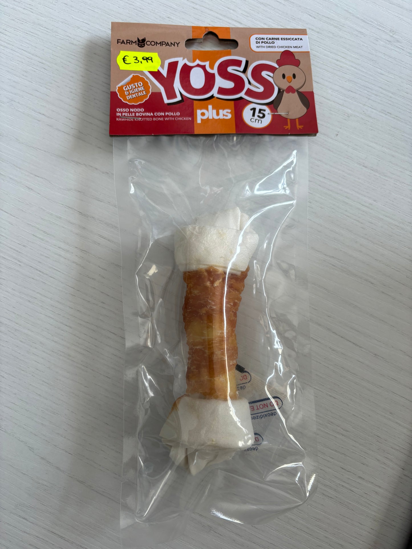 Yoss Plus Osso nodo pelle bovina pollo 15 cm 1pz