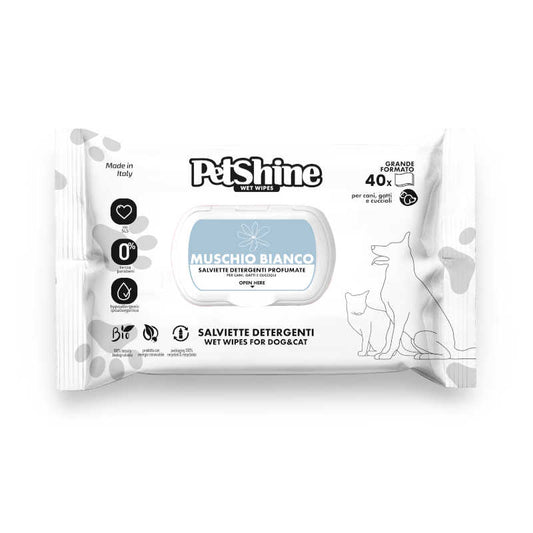 PetShine - Salviettine igieniche MUSCHIO BIANCO 30x20 cm (40 pezzi)