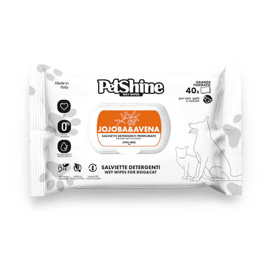 PetShine - Salviettine igieniche JOJOBA & AVENA 30x20 cm (40 pezzi)