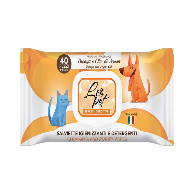 SALVIETTE IGIENIZZANTI E DETERGENTI - PAPAYA E OLIO D'ARGAN - 40 PEZZI