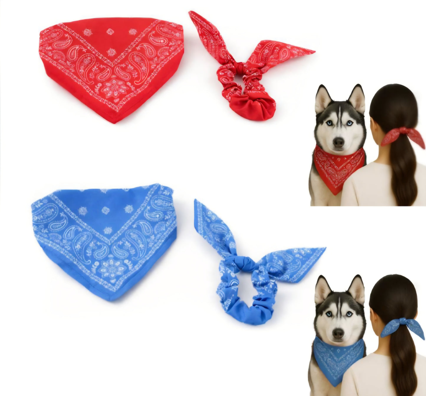 TWINLOOK - SET BANDANA PER ANIMALI + ACCESSORIO PER CAPELLI