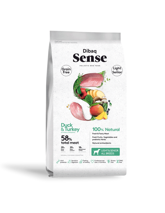 DIBAQ SENSE LIGHT E SENIOR - ANATRA E TACCHINO - GRAIN FREE 2Kg