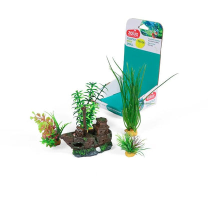 KIT PIANTE ARTIFICIALI + BARCA - DECORAZIONE PER ACQUARIO