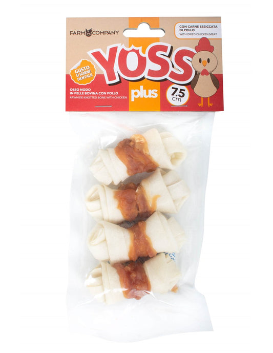 Yoss Plus Osso nodo pelle bovina pollo 7.5cm 4pz