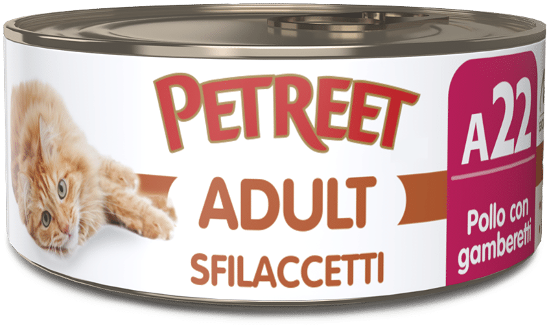 PETREET ADULT SFILACCETTI A22 - POLLO CON GAMBERETTI 70G