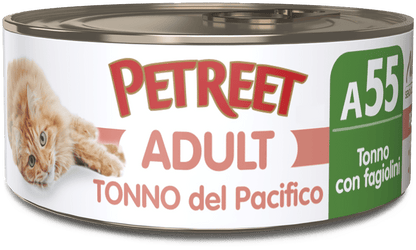 PETREET ADULT IN BRODO DI PESCE A55 - TONNO CON FAGIOLINI 70G