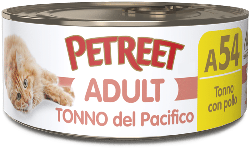 PETREET ADULT IN BRODO DI PESCE A54 - TONNO CON POLLO 70G