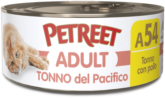PETREET ADULT IN BRODO DI PESCE A54 - TONNO CON POLLO 70G