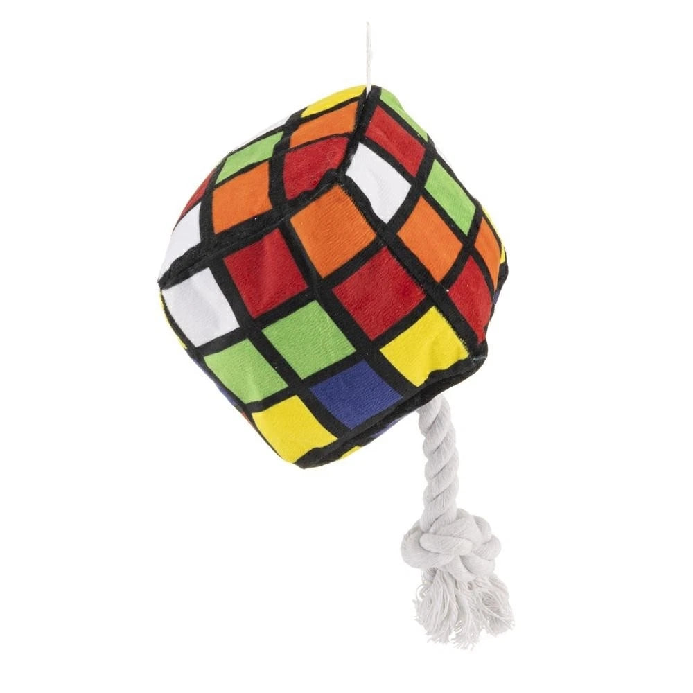CUBO DI RUBIK IN PELUCHE CON CORDA E SQUEAK