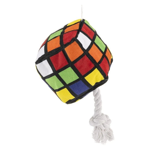 CUBO DI RUBIK IN PELUCHE CON CORDA E SQUEAK